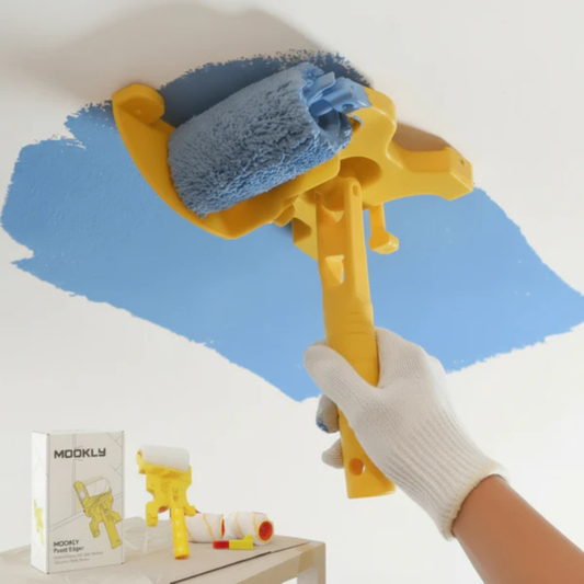 Paint roller with edge guide attached to handle
