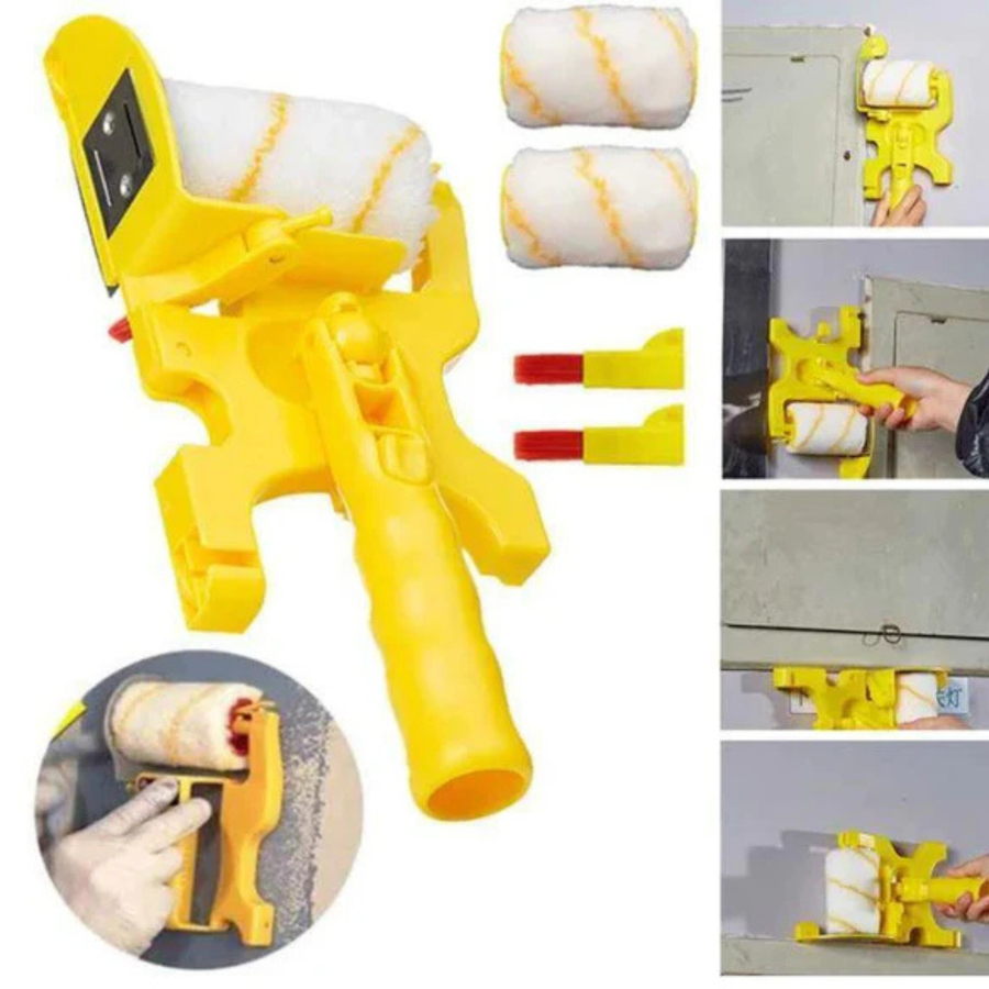 Person painting a wall edge using the guided roller
