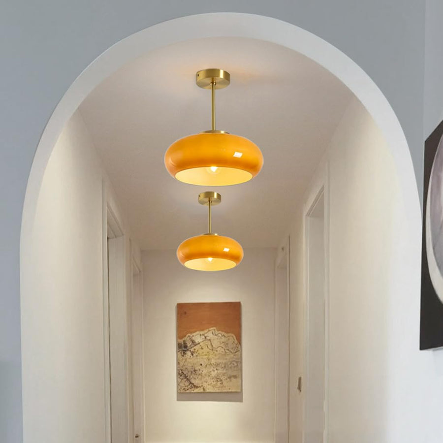 Round ceiling light fixture viewed from below