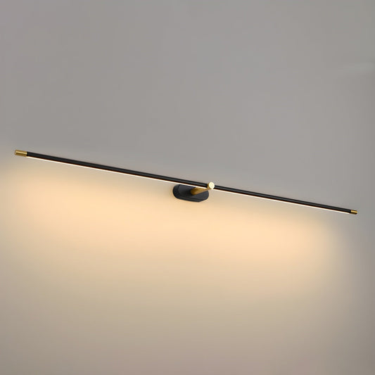 Minimalist linear LED wall lamp mounted above a bed