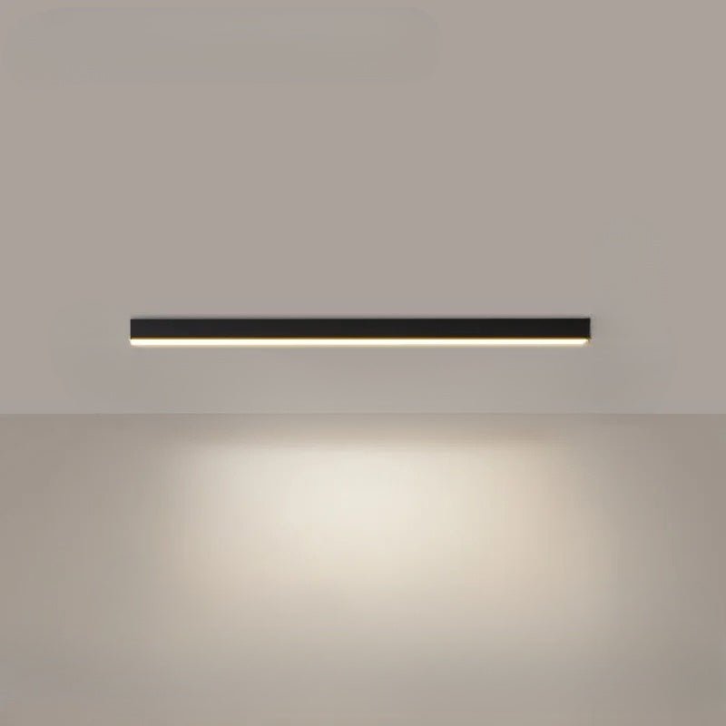 Linear LED ceiling light mounted on a flat ceiling