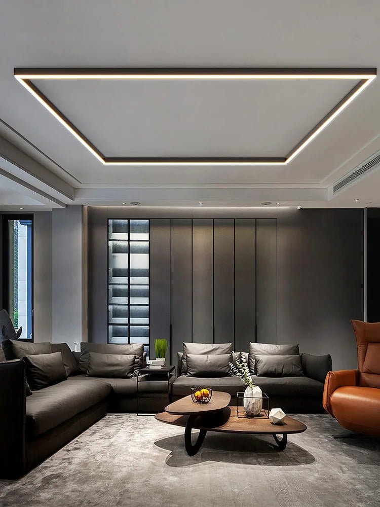 Side view of the linear LED ceiling light showing its slim profile