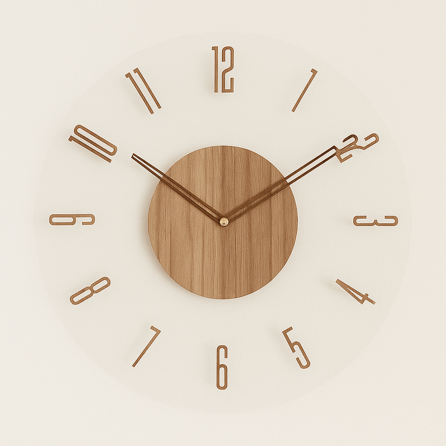 Close-up view of the minimalist Nordic wall clock