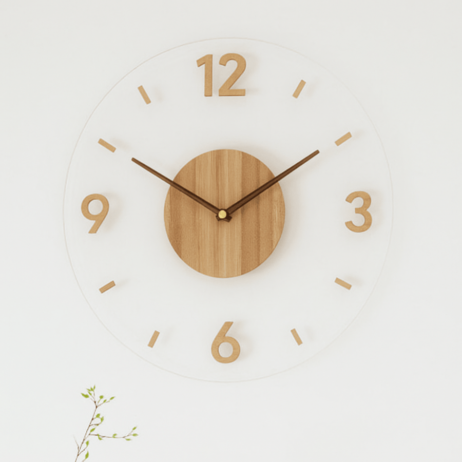 Detail shot of the minimalist Nordic wall clock face