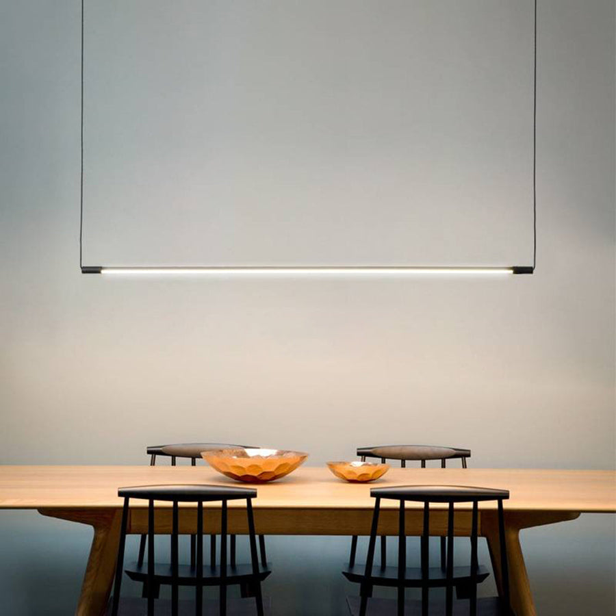 Close-up of the minimalist modern LED pendant light fixture