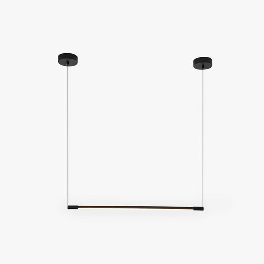 Minimalist modern LED pendant light hanging in a living room