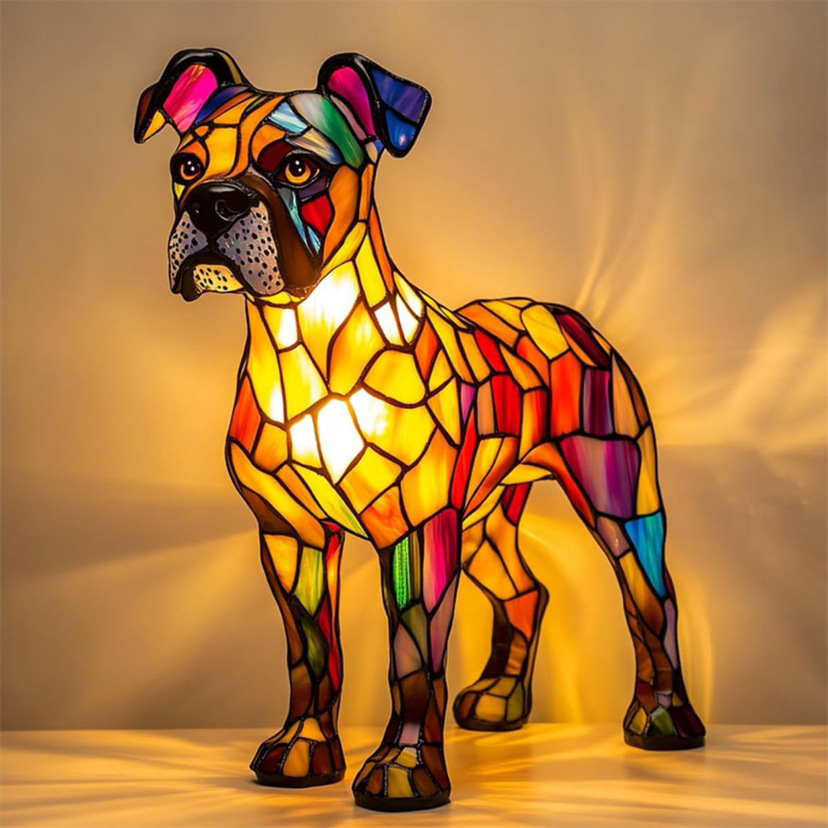 Minimalist LED table lamp with dog breed silhouette lit up