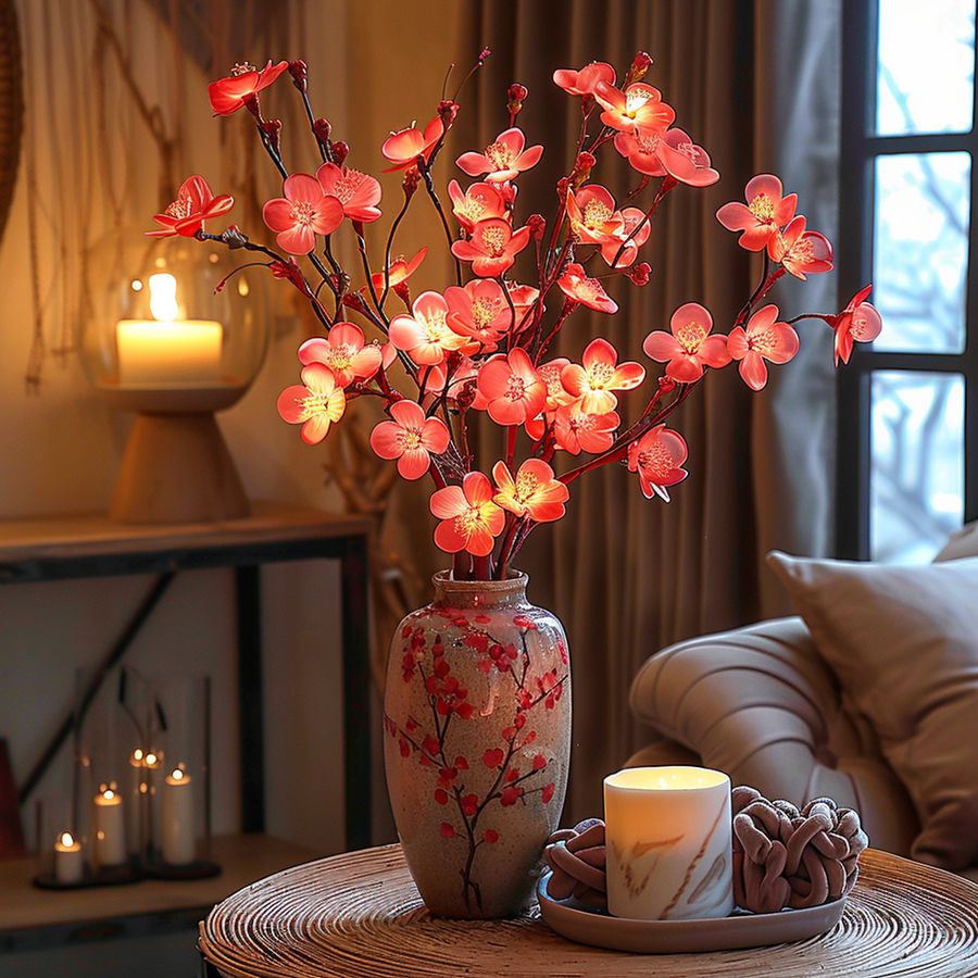 Close-up view of the branch-style LED table lamp