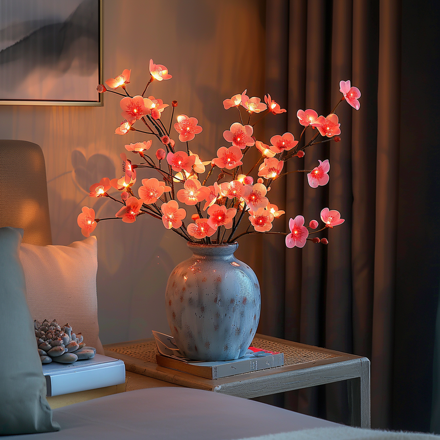 Detail shot showing the lamp's branch design and light glow