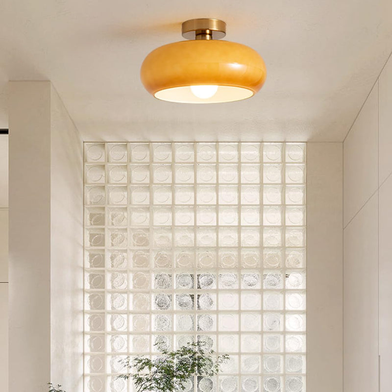 Close-up of the round ceiling light's metal frame