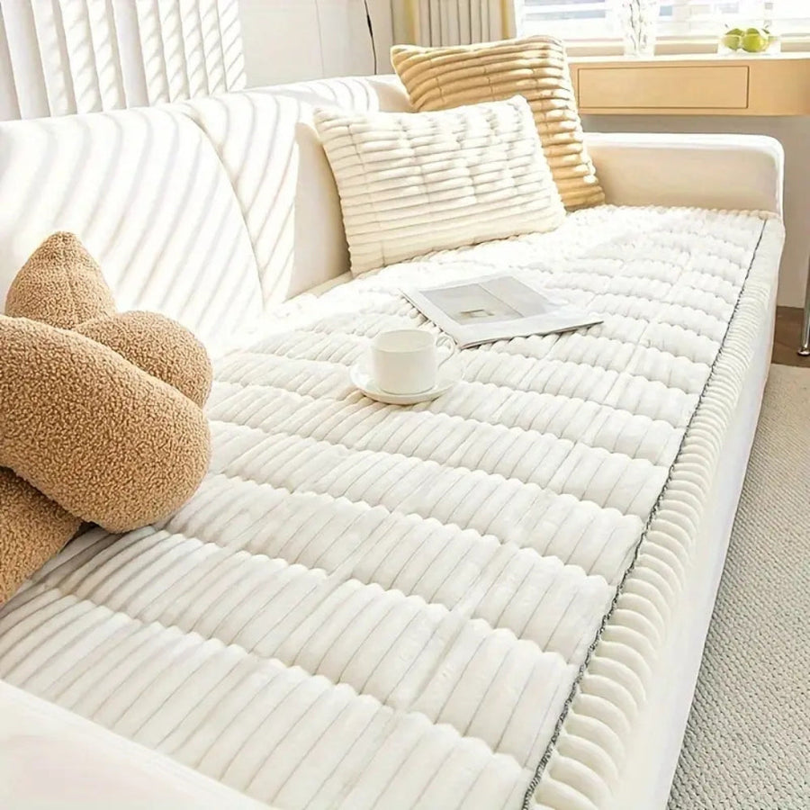 Close-up of the pleated texture on the sofa cover