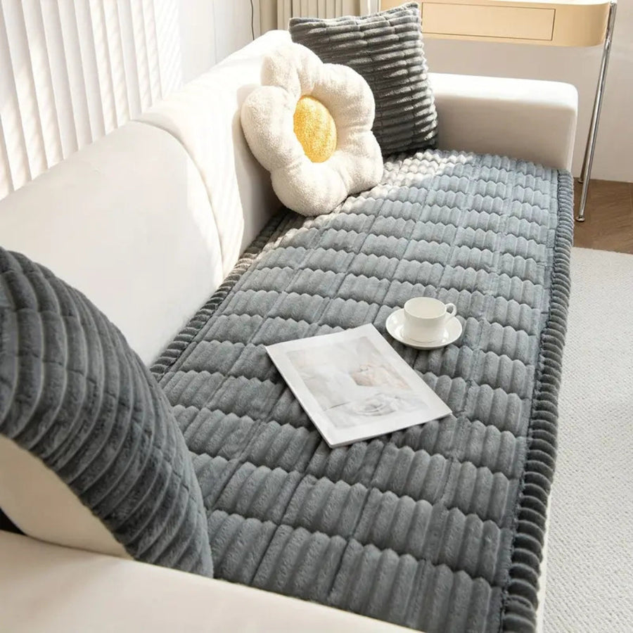 Sofa cover shown in charcoal calm color