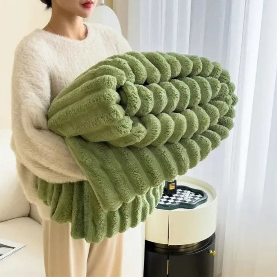 Striped throw blanket in a cozy living room setting