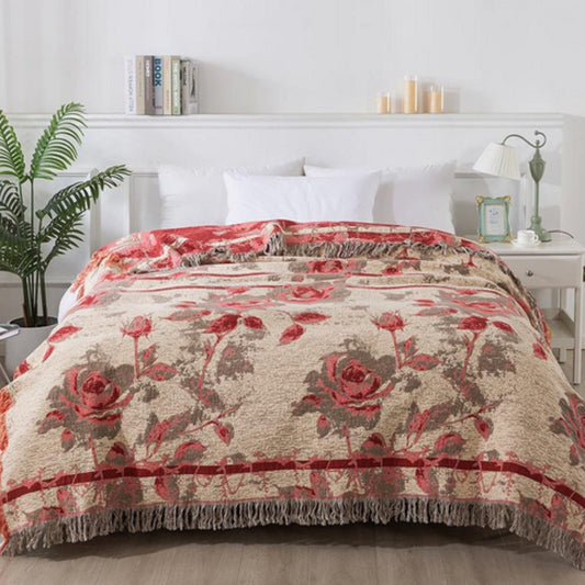 Textured floral pattern throw blanket displayed in a room
