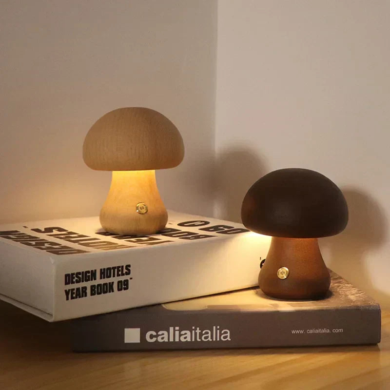 Close-up of the touch control on the mushroom-shaped table lamp
