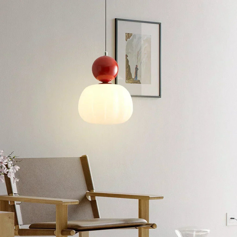 Art Deco pendant light shown from below highlighting the shade shape
