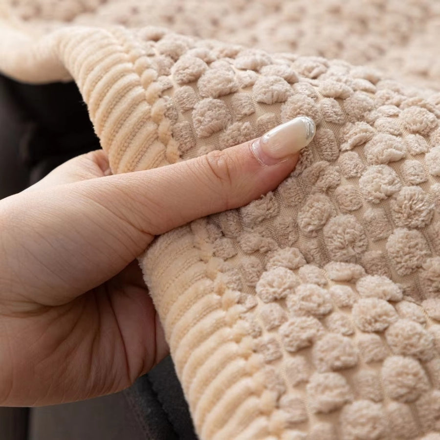 Close-up view of the knit non-slip sofa cover