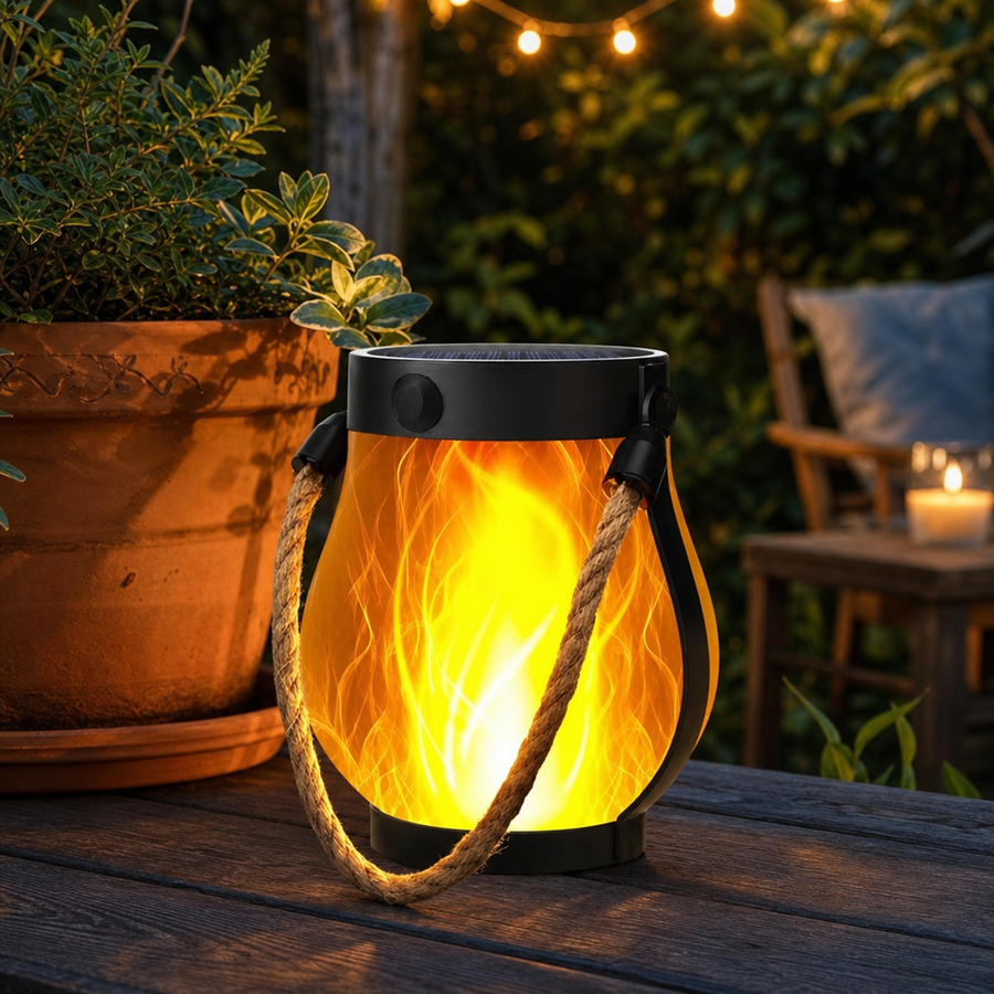 Close-up of the hemp rope handle on a solar lantern