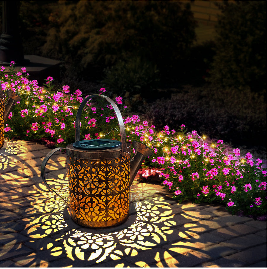 Moroccan solar lantern placed on a patio floor