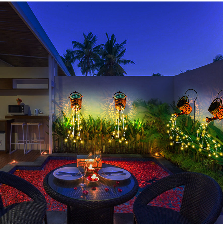 Warm white LED light shining through the lantern's design