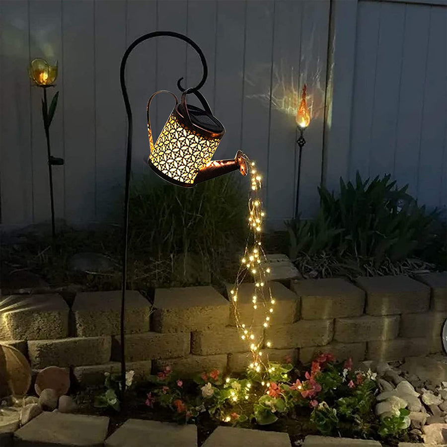 Moroccan solar-powered LED garden lantern on display