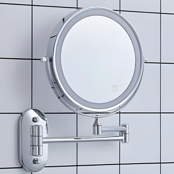 Round LED makeup mirror displayed against a plain background