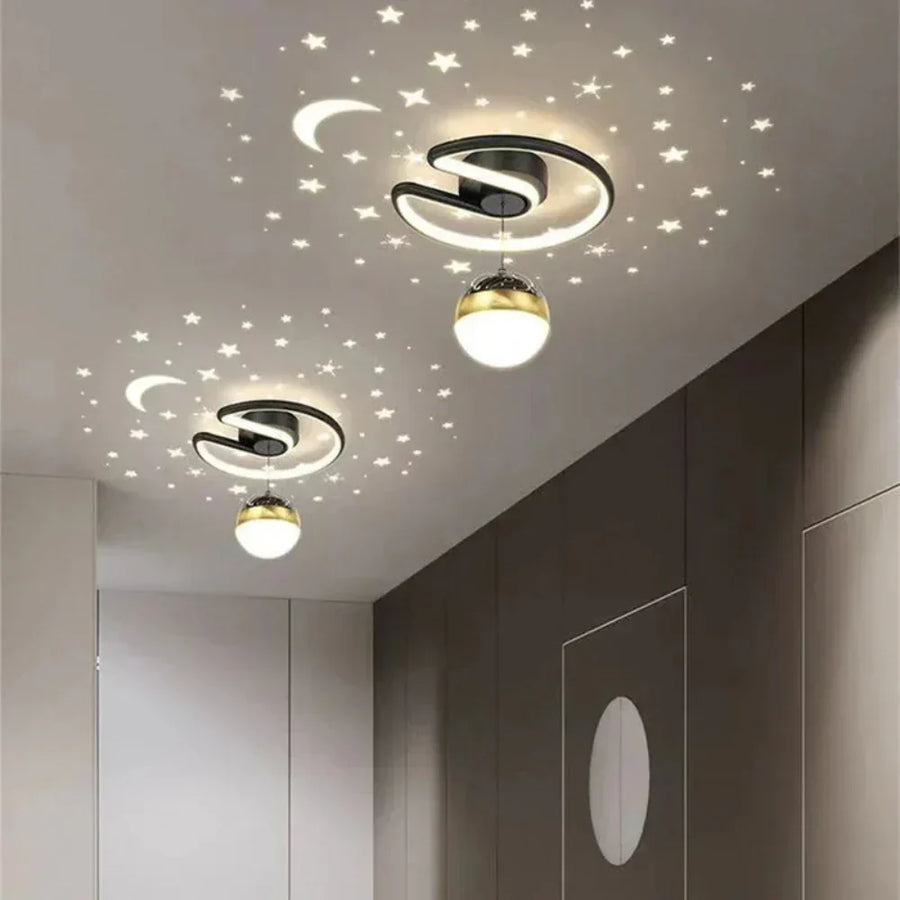 Detail shot highlighting the starry sky effect on the ceiling light