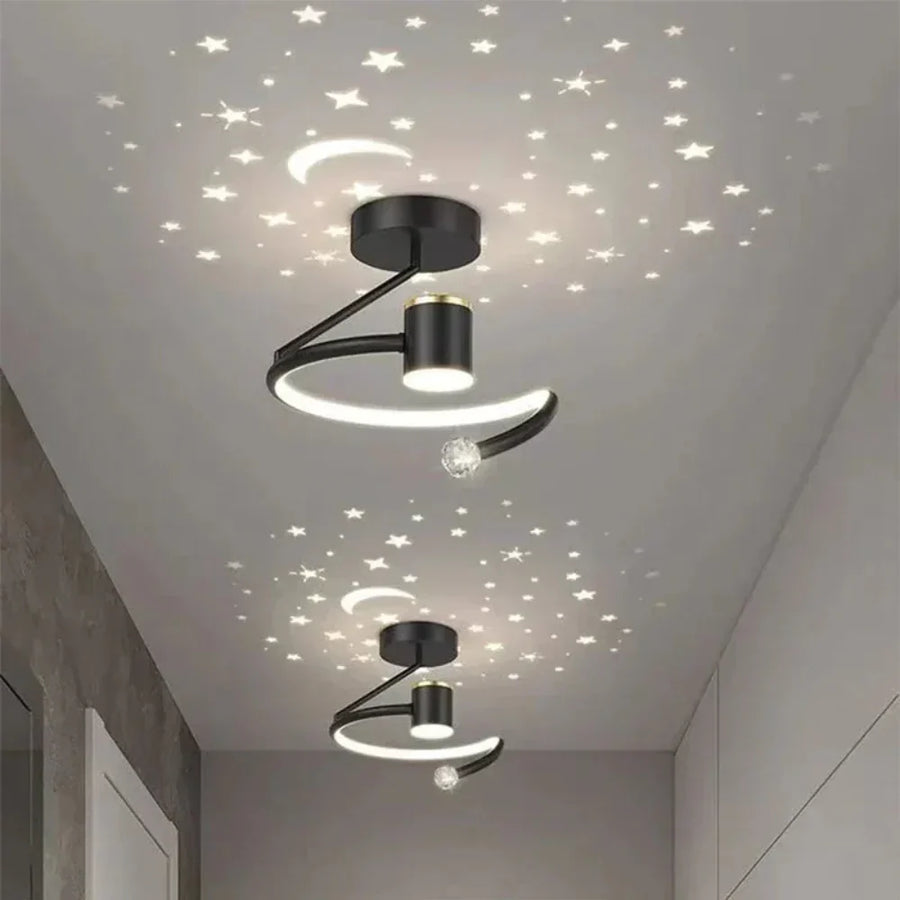Ceiling light mounted overhead casting a soft warm glow in a room
