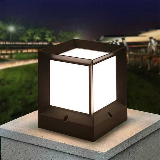 Modern outdoor pillar gate lamp mounted on a stone pillar