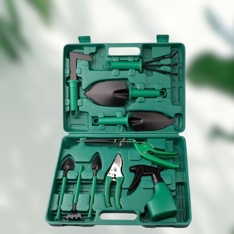 Garden tool set displayed on a plain background