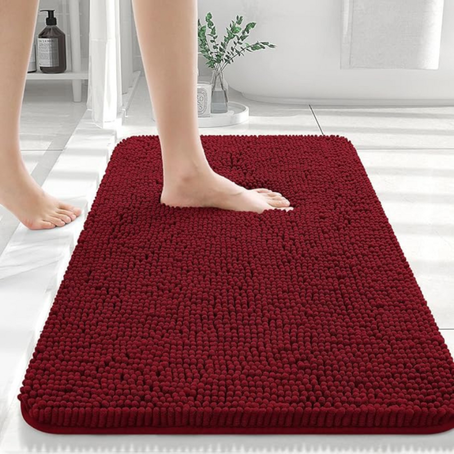 Bath mat shown in a full bathroom setting
