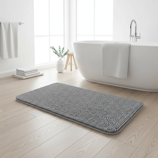 Quick-dry non-slip bath mat on bathroom floor