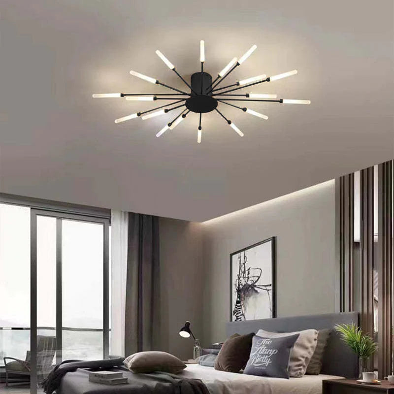 Black ceiling light against a light-colored wall