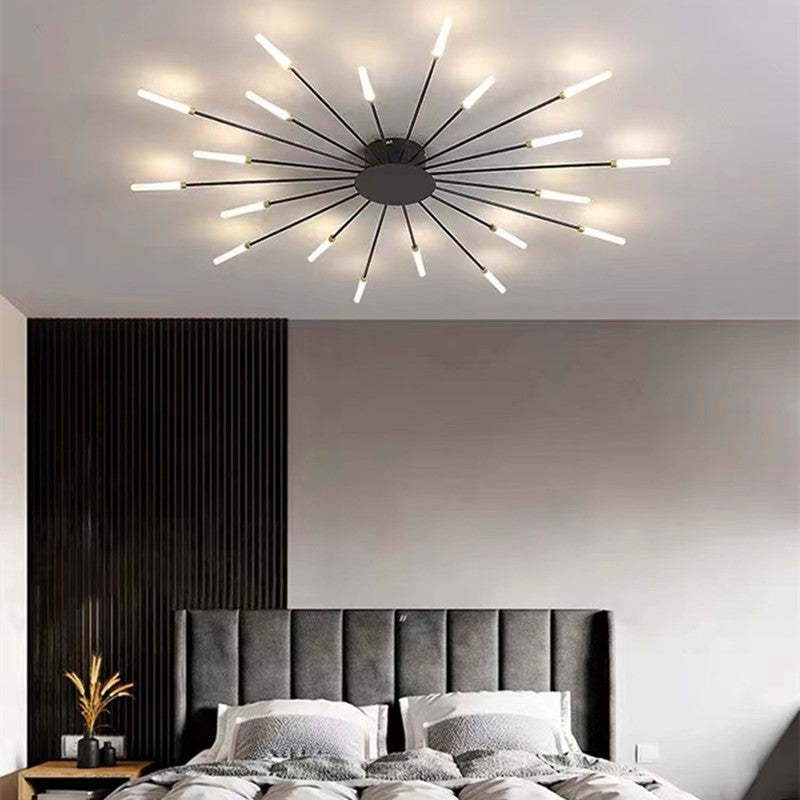 Close-up of the gold accents on the ceiling light