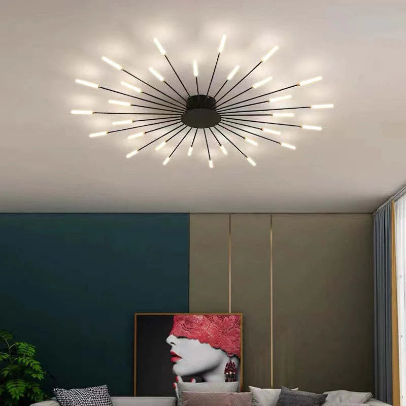 Gold-toned ceiling light fixture mounted on a white ceiling