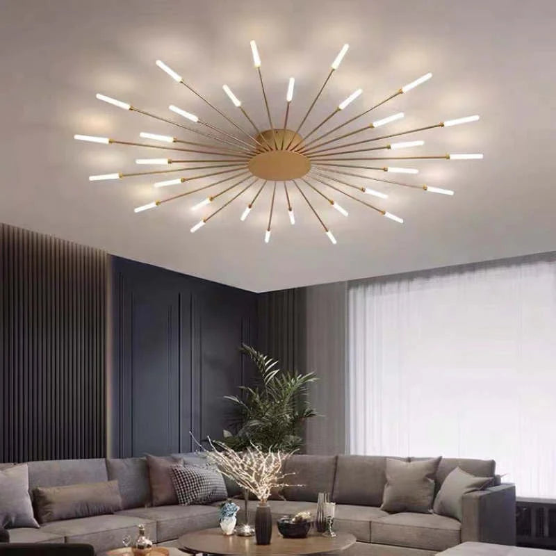 Ceiling light glowing with warm neutral white light
