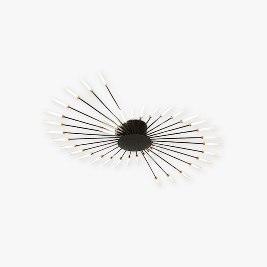 Black industrial LED ceiling light hanging above a dining table
