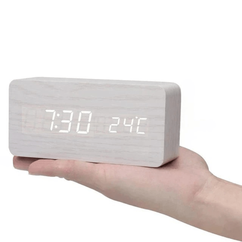 Table clock shown from a low angle