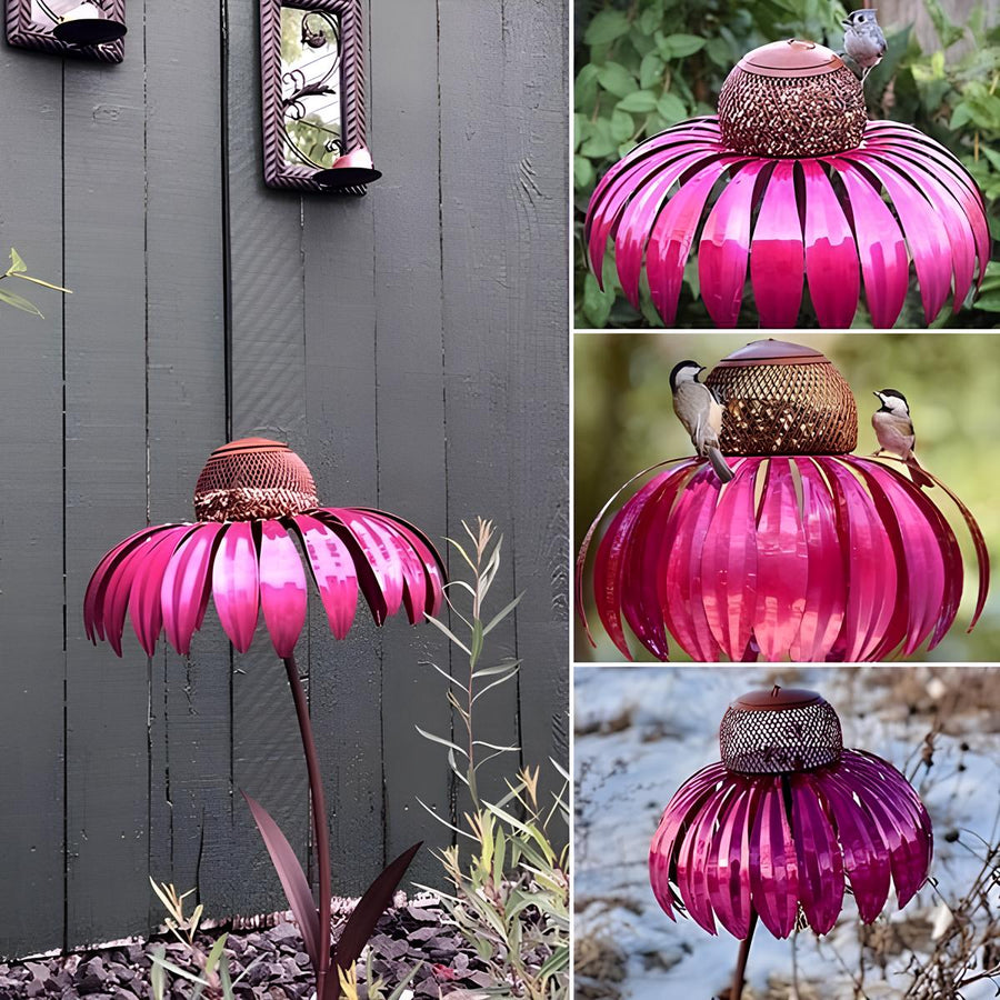 Flower-shaped bird feeder shown from the front