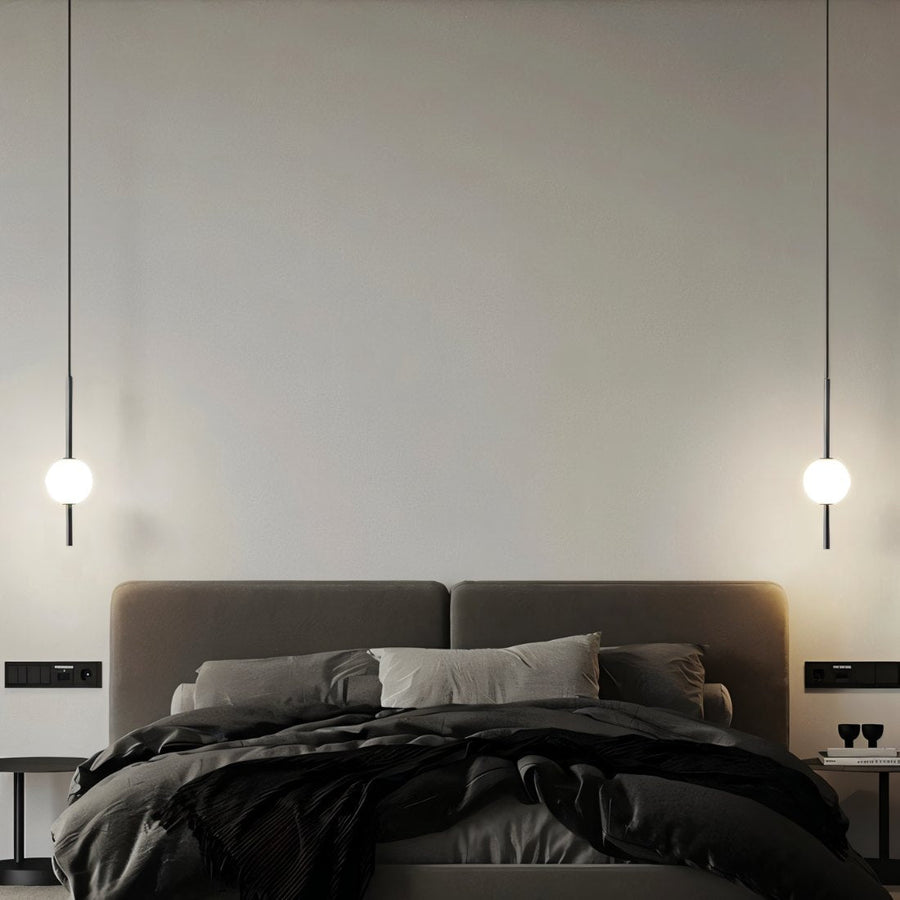 Close-up of the minimalist vertical globe pendant light