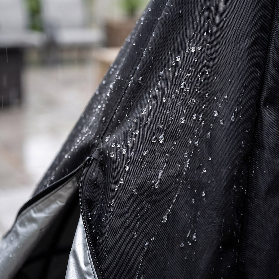 Raindrops beading on the waterproof oxford fabric