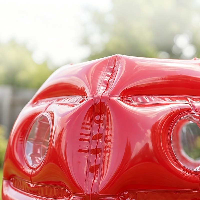 Close-up of red inflatable bumper ball suit in PVC material