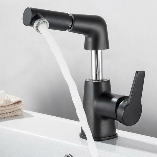 Black sink faucet with running water