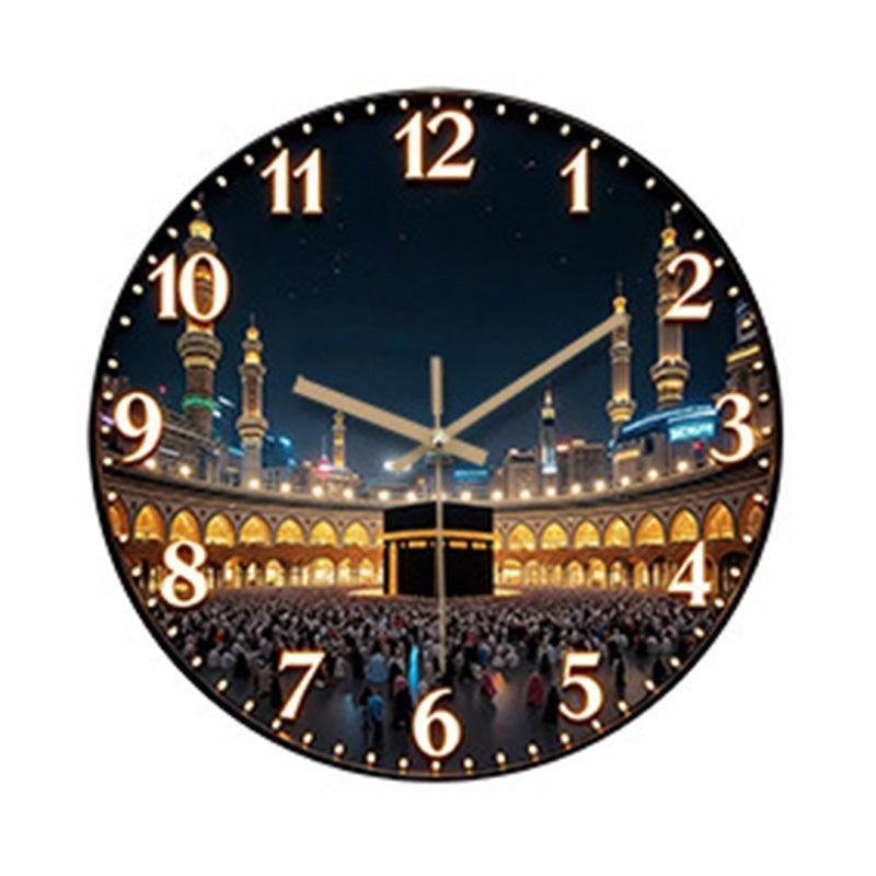 Decorative wall clock with mosque print on a white background