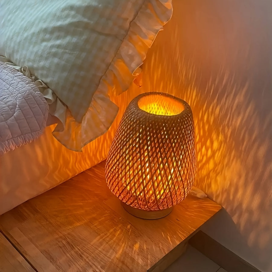 Close-up of bohemian style LED bedside lamp on a table