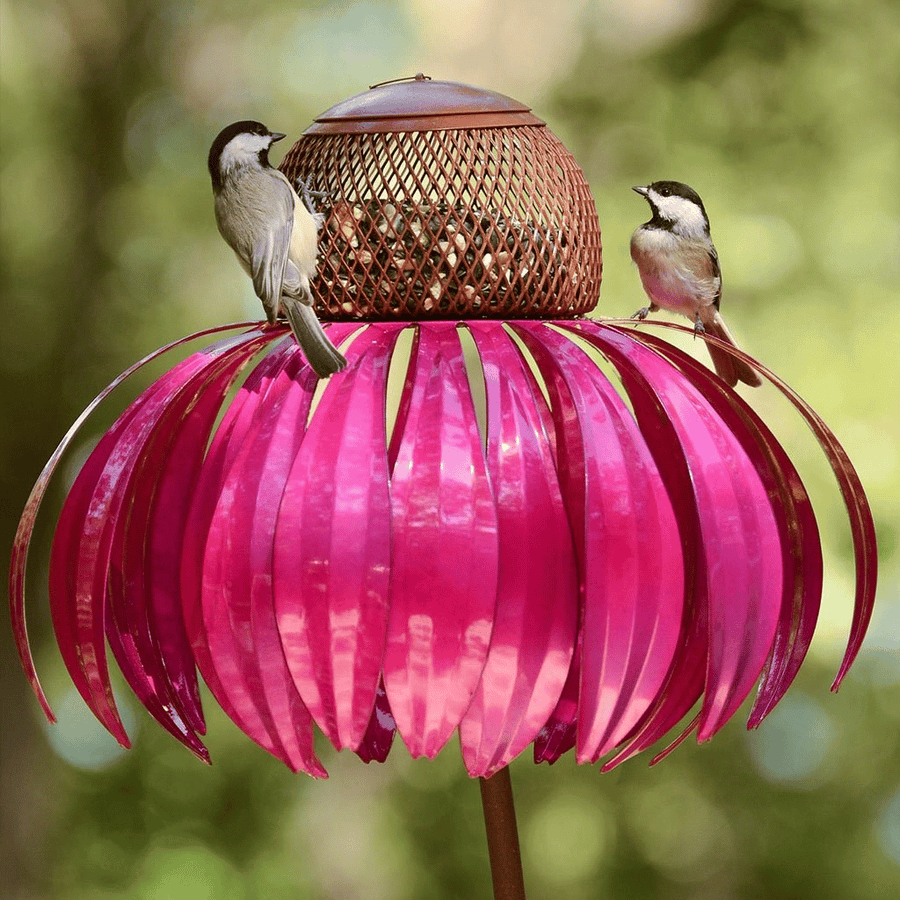 Close-up of the flower-shaped bird feeder design