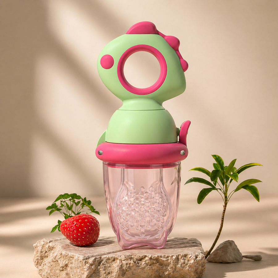 Parent feeding a baby with the silicone fruit feeder