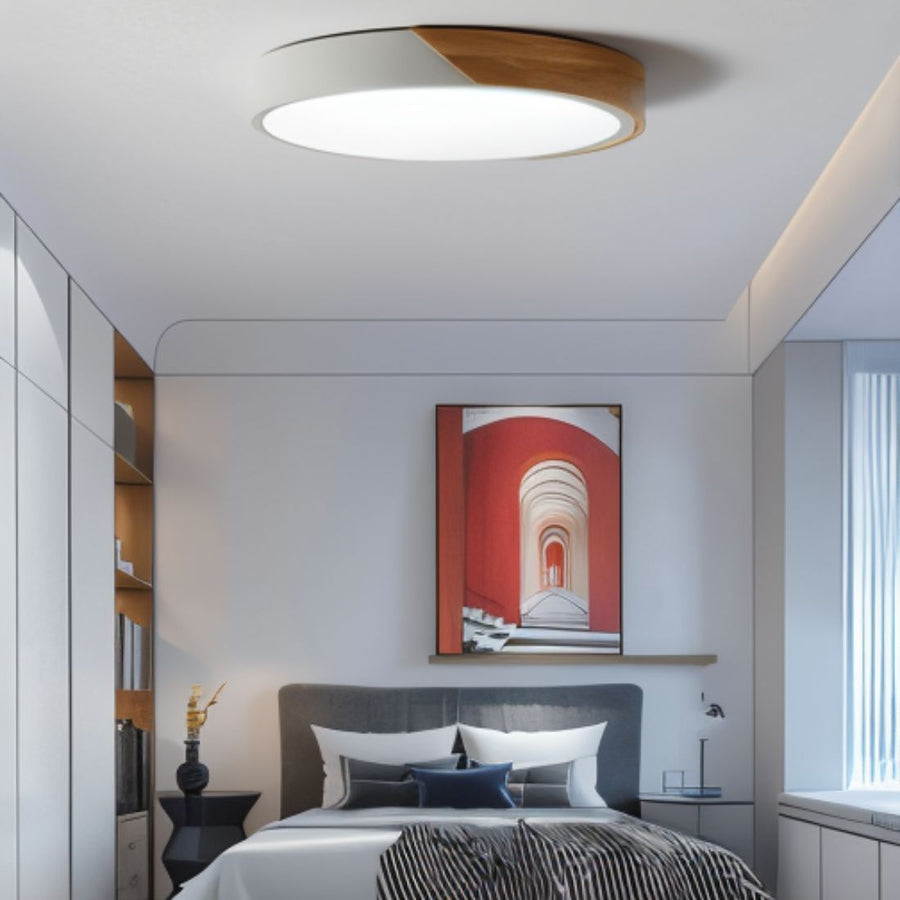 Ceiling light glowing with warm white light
