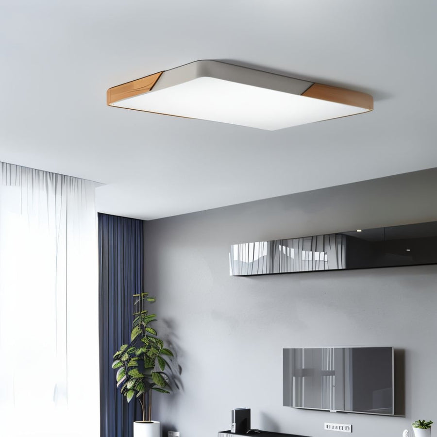 Ceiling light glowing with neutral white light