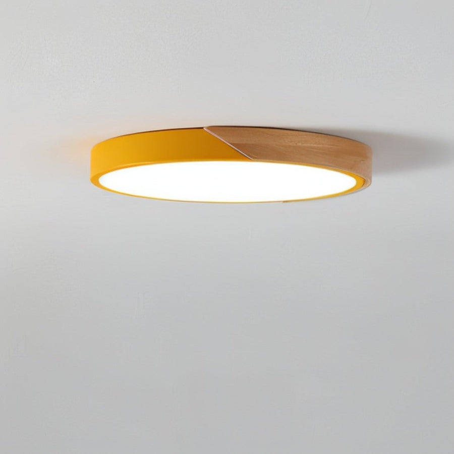 Pink round LED ceiling light detail